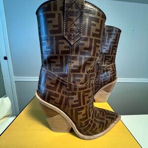 Fendi Dark Brown Monogram Wedge Boots